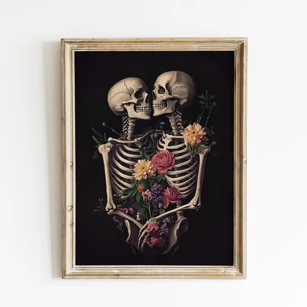 Halloween Skeleton Print, Vintage Eclectic Decor