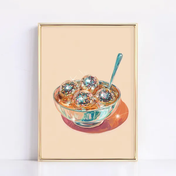 Disco Ball Soup Art Print, Eclectic Kitchen Poster