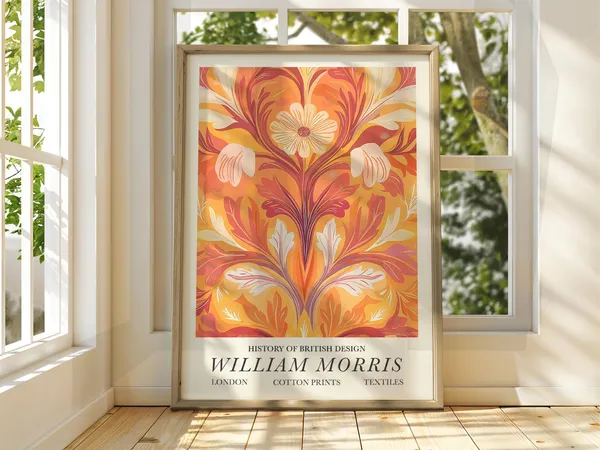 William Morris Style Floral Flowers Art Print, Orange Garden
