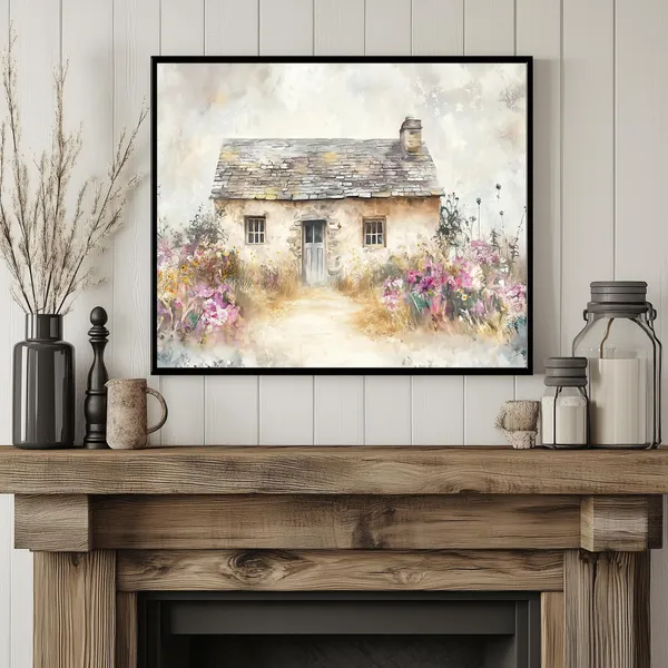 Vintage Stone House, French Countryside Art Print