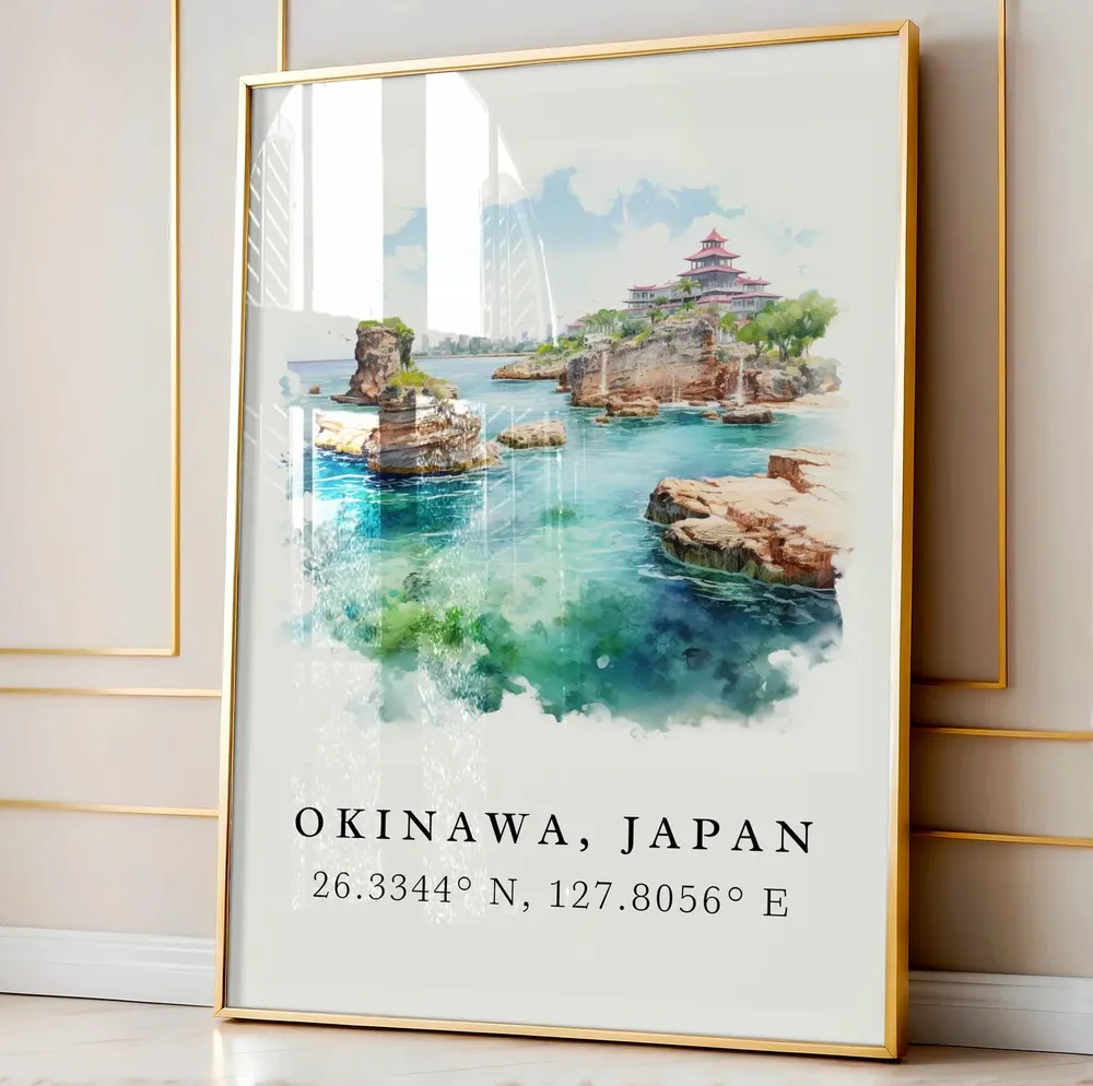 Okinawa Watercolor Travel Poster, Japan Wall Art - Image 4