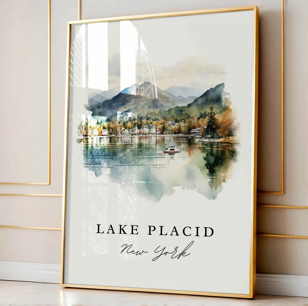 Lake Placid NY Watercolor Travel Poster Art Print - Image 3