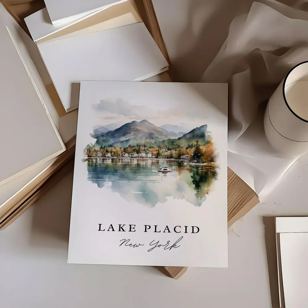 Lake Placid NY Watercolor Travel Poster Art Print - Image 6