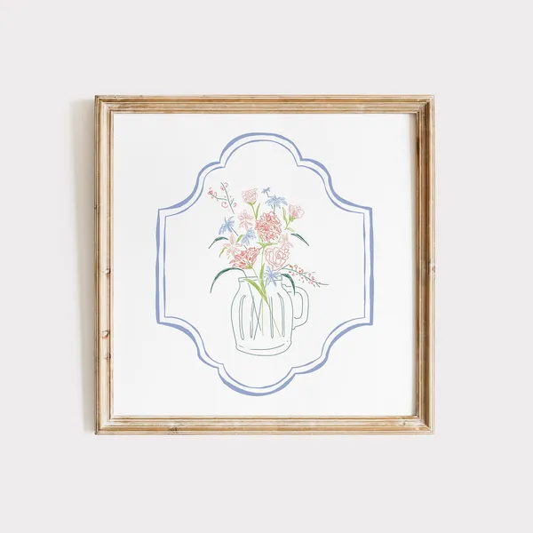 Floral Doodle Botanical Illustration, Vintage Art Print