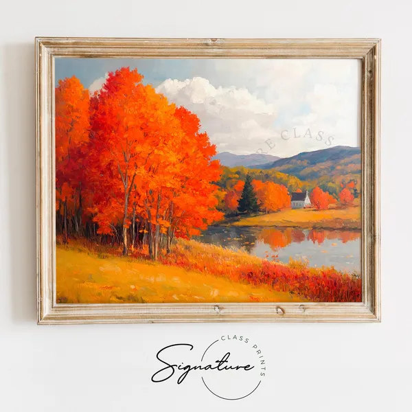 Fiery Maple Trees In Vermont Art Print, Rustic Fall