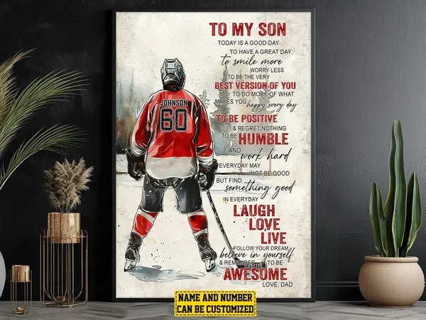 To My Son Hockey Player Personalized Art Print