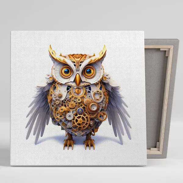 Mechanical Owl Steampunk Art Print, Industrial Decor