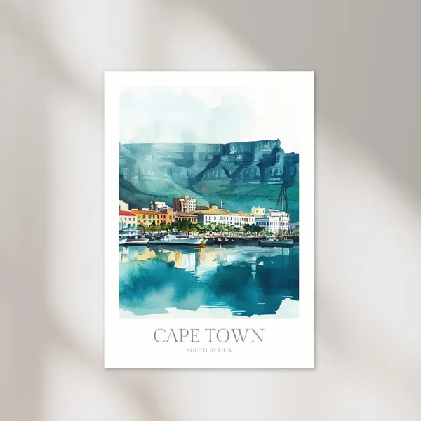 Cape Town Watercolor Poster, South Africa Wall Art