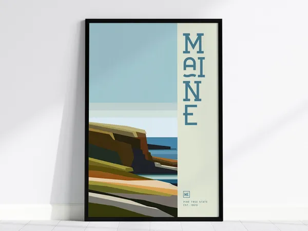 Maine Minimalist Travel Poster, Coastal Art Print