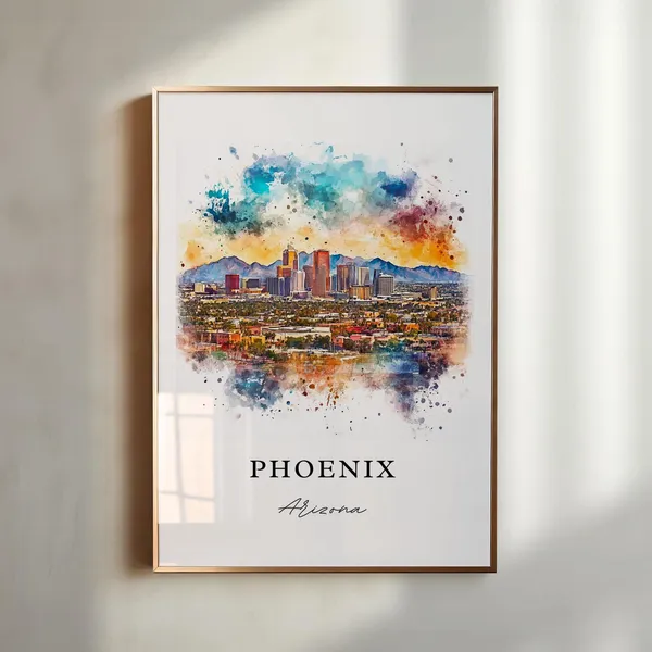 Phoenix Arizona Watercolor Art Print, Travel Poster