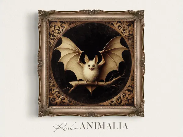 White Bat Square Print, Moody Gothic Decor