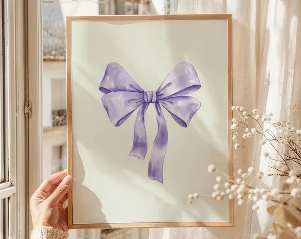 Purple Bow Nursery Print, Coquette Balletcore Poster