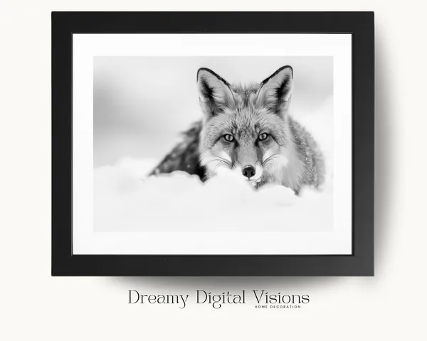 Winter Fox In Snow Art Print, Minimalist Christmas