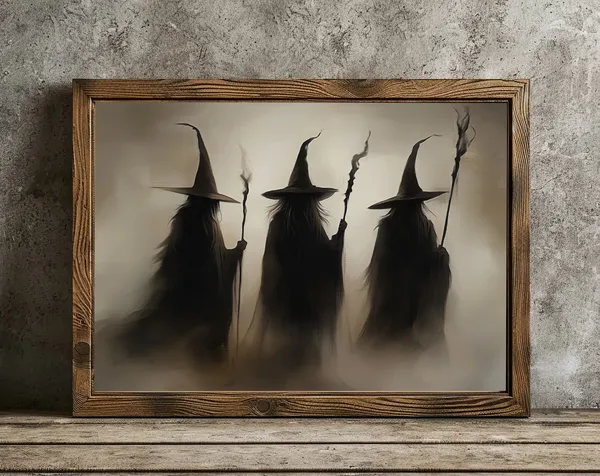 Three Witches Vintage Halloween Art Print