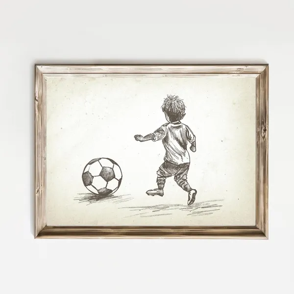 Vintage Football Nursery Art Print, Soccer Sketch