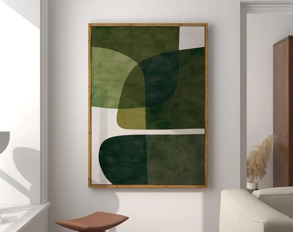 Modern Green Beige Minimalist Art Poster