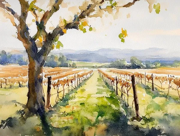 Willamette Valley Watercolor Art Print, Oregon Landscape