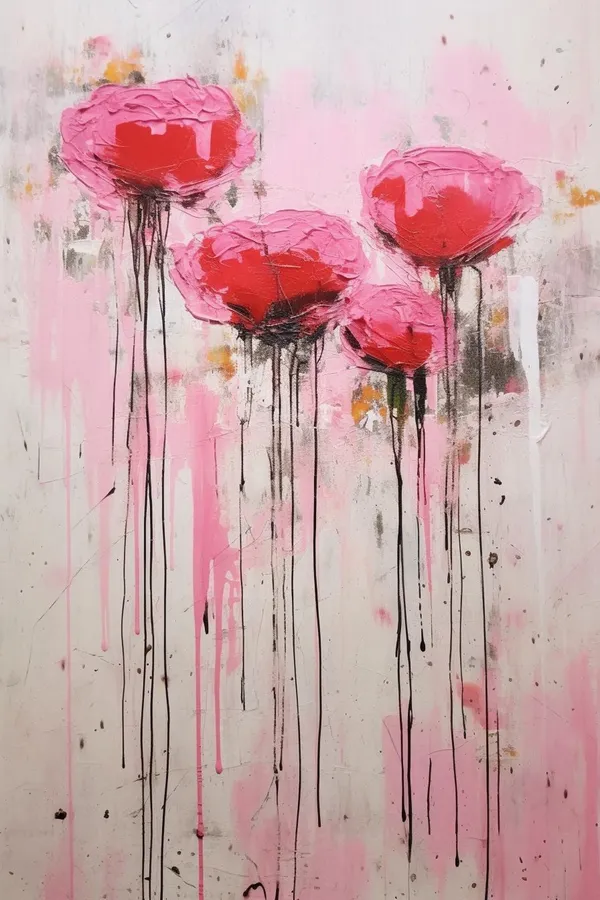 Cy Twombly-Inspired Four Pink Flowers Art Print