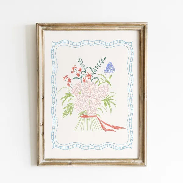 Sweet Doodle Bouquet Abstract Vintage Art Print