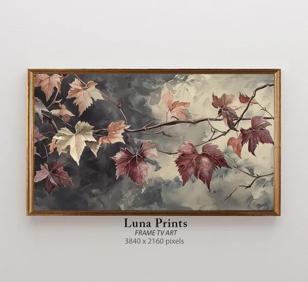 Plum Autumn Branches Art Print, Moody Floral