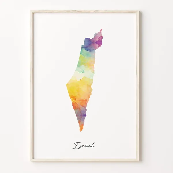 Israel Watercolor Map Print, Vibrant Country Poster
