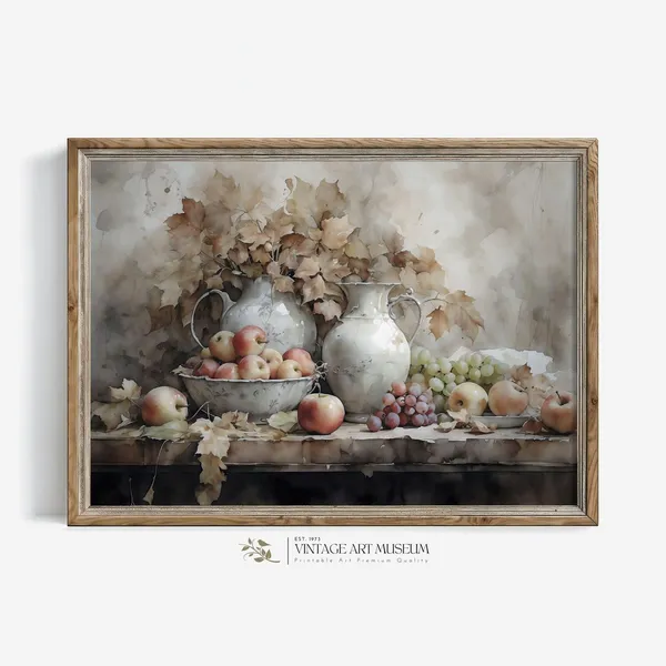 Vintage Fall Harvest Still Life Watercolor Art Print