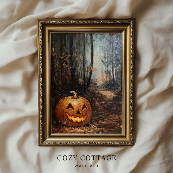 Jack O Lantern Pumpkin, Vintage Style Halloween Art Print