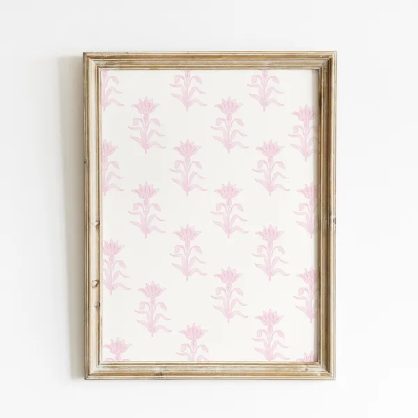 Pink Vintage Watercolor Floral Print, English Garden