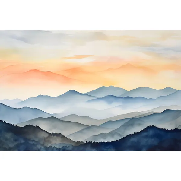 Smoky Mountains Watercolor Art Print, Sunrise Panorama