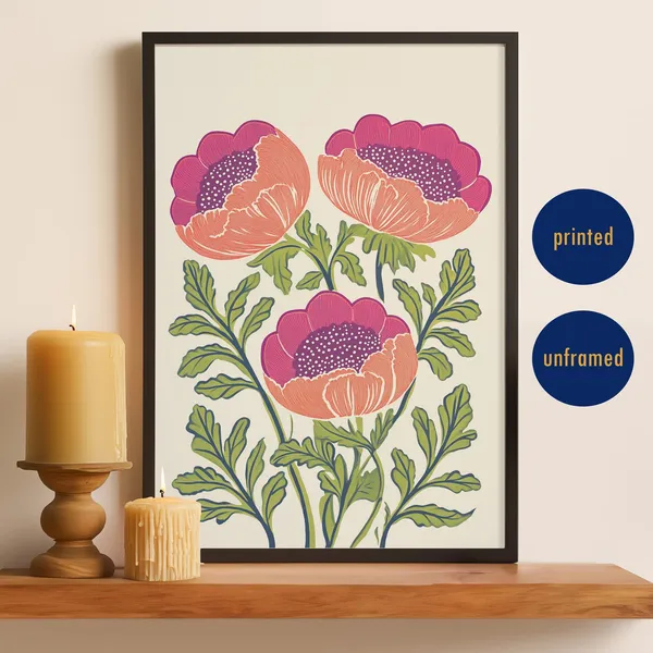 Retro Floral Art Print, Indie Room Decor