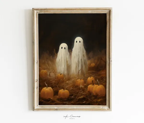 Halloween Cute Ghosts Print, Vintage Pumpkin Decor