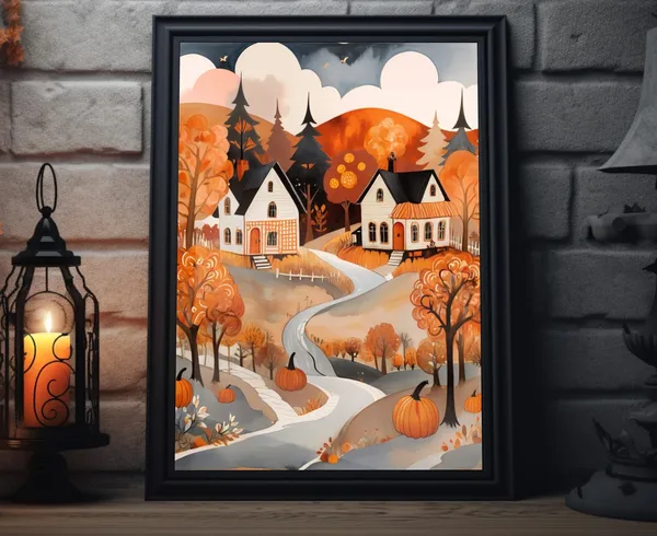 Autumn Forest Abstract Folk Art Thanksgiving Poster Print