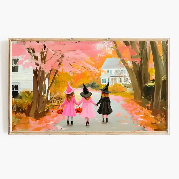 Cute Witch Halloween Art Print, Aesthetic Fall Decor
