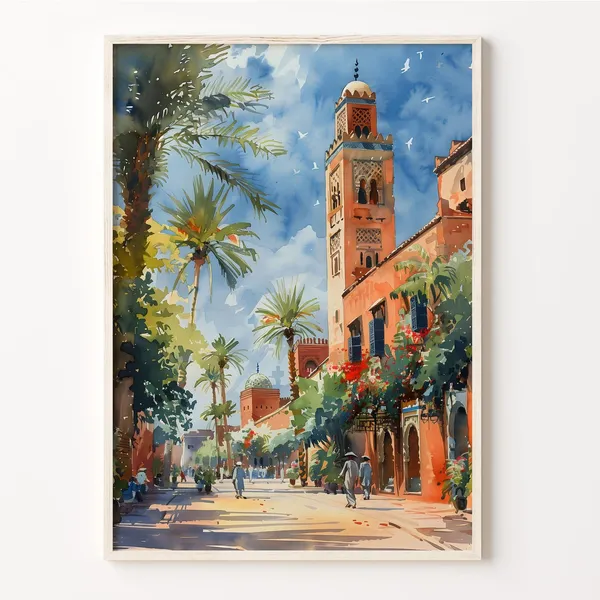 Marrakesh Watercolor Painting, Morocco Travel Poster