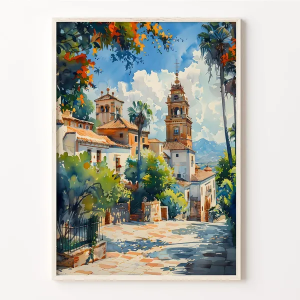 Seville Watercolor Travel Poster, Vintage Spain Art Print