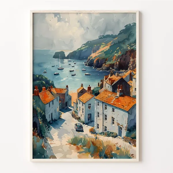 Cornwall Watercolor Painting Port Isaac Travel Poster