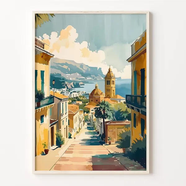 Palermo Watercolor Painting, Sicily Travel Poster