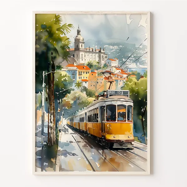 Lisbon Watercolor Travel Poster, Europe Wall Art