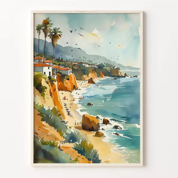 Laguna Beach Watercolor Travel Poster, Los Angeles