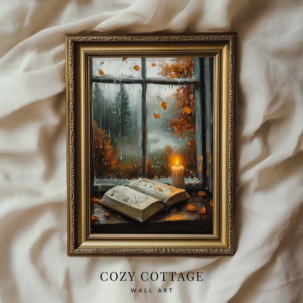 Rainy Autumn Day Cozy Cottagecore Vintage Style Art Print