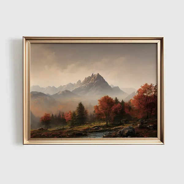 Fall Landscape Art Print, Autumn Mountain Scene