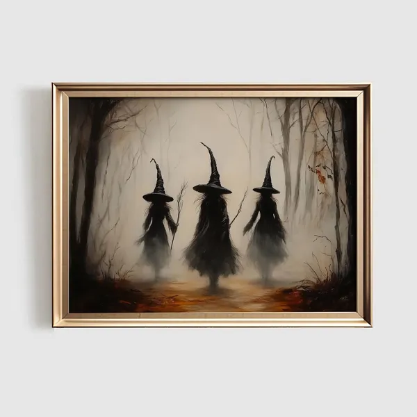 Witchy Halloween Decor, Vintage Style Art Print