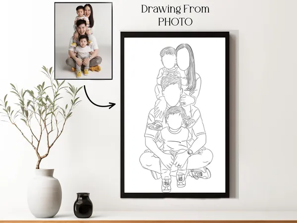 Custom Family Line Drawing, Personalized Art Print