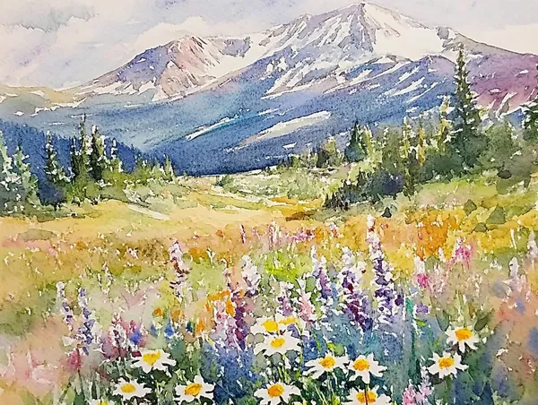 Gore Range Watercolor Art Print, Colorado Meadow