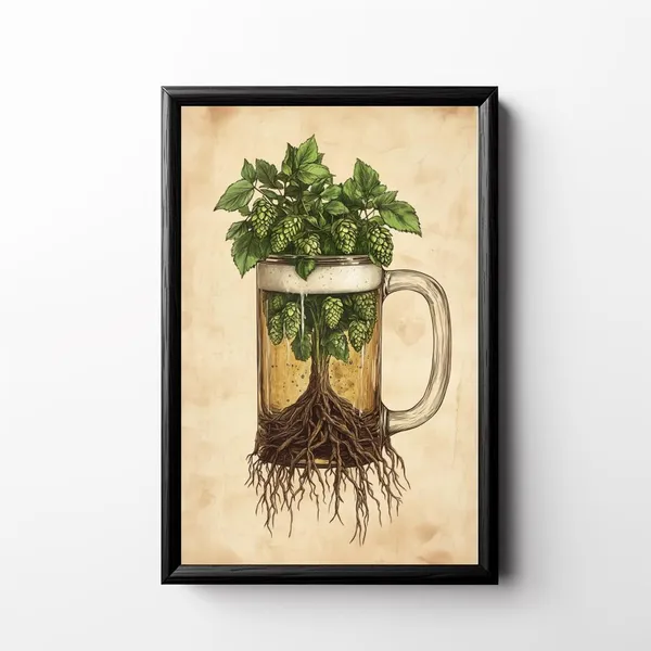 Roots Of Beer Vintage Hops Tree Brewery Poster Print