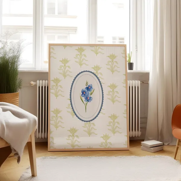 English Garden Floral Watercolor Art Print, Vintage