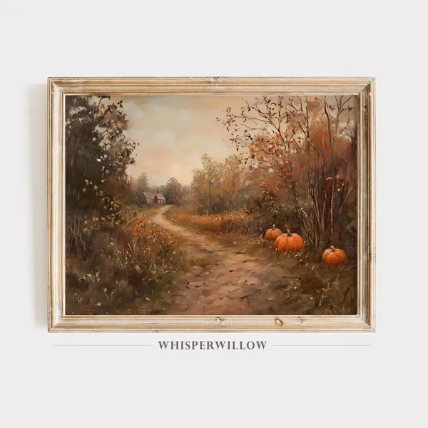 Vintage Countryside Pumpkin Path Art Print