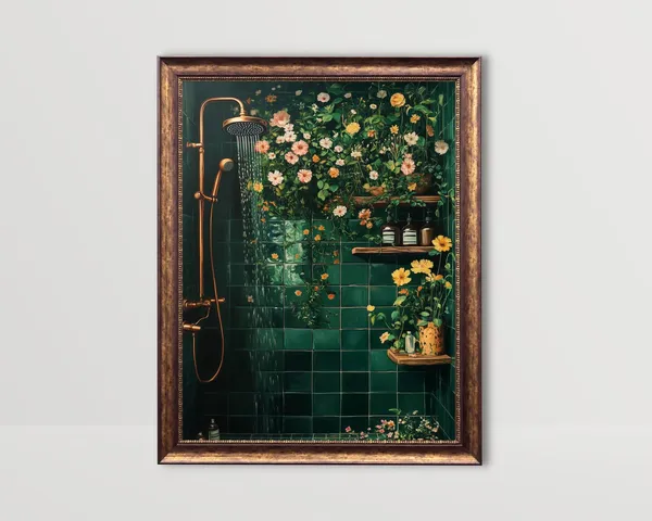 Botanical Shower Floral Bathroom Art Print, Vintage