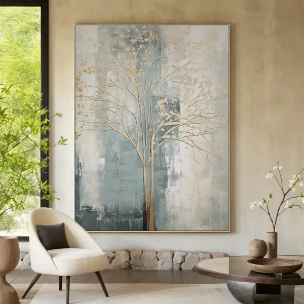 Brown Abstract Tree Art Print, Modern Living Room