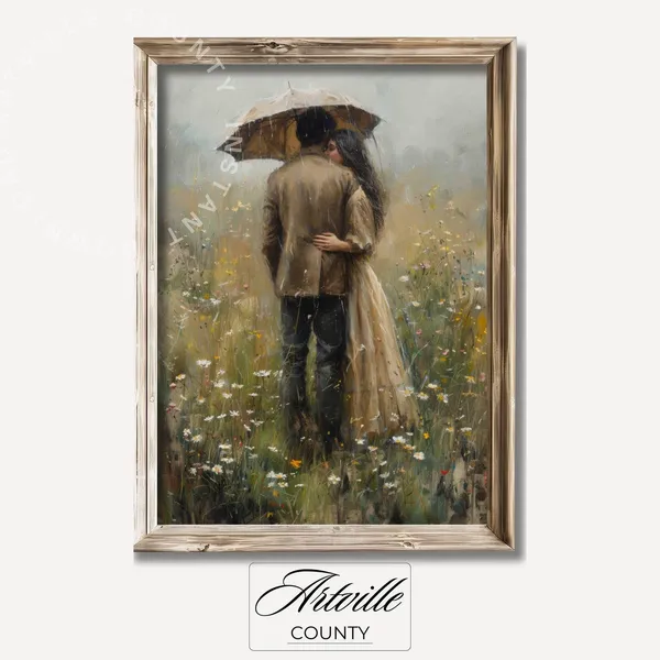 Lovers In Meadow Vintage Wildflower Art Print